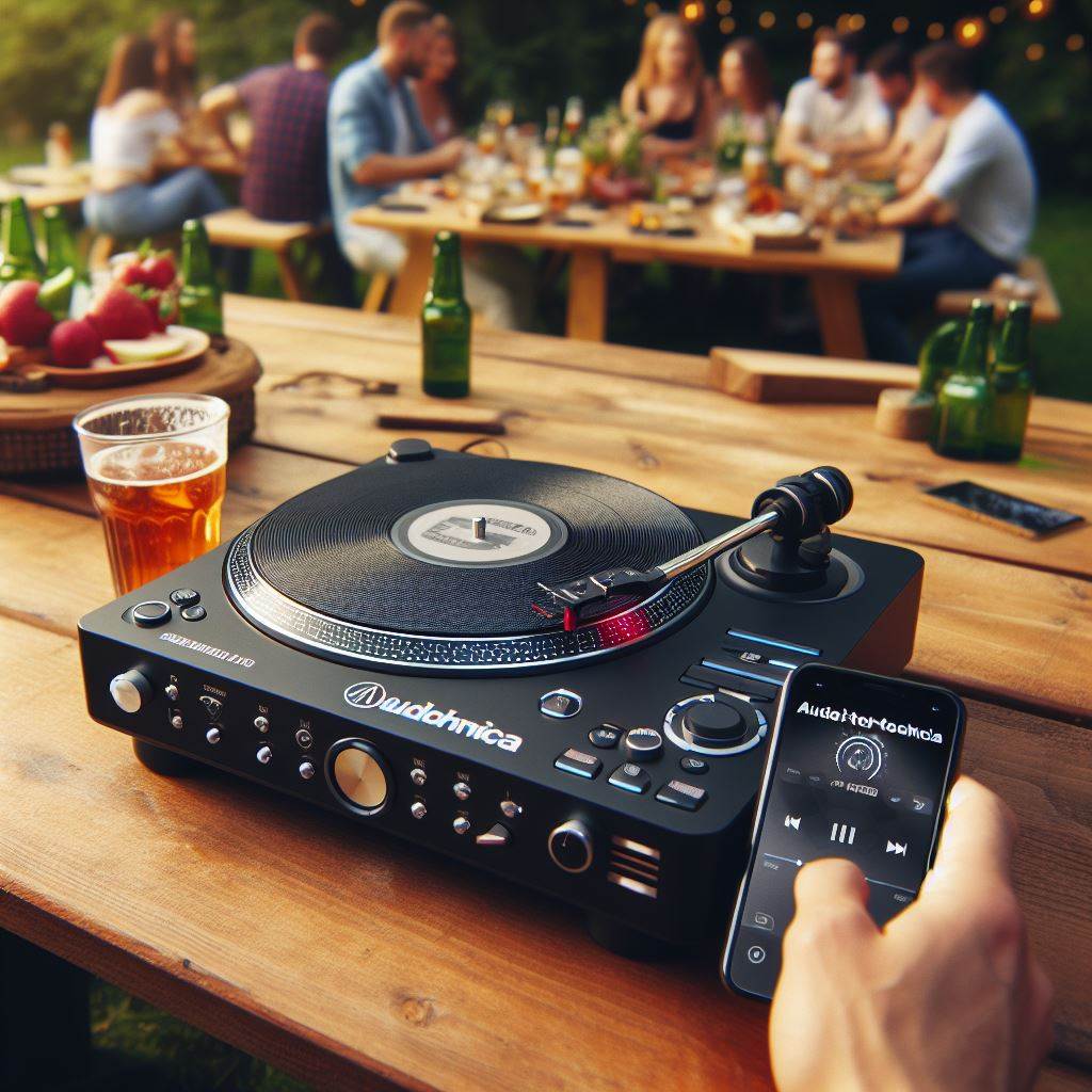 Audio-Technica-Portable-Bluetooth-Turntable-at-an-outdoor-party